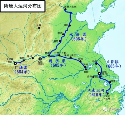 隋唐大运河分布图。