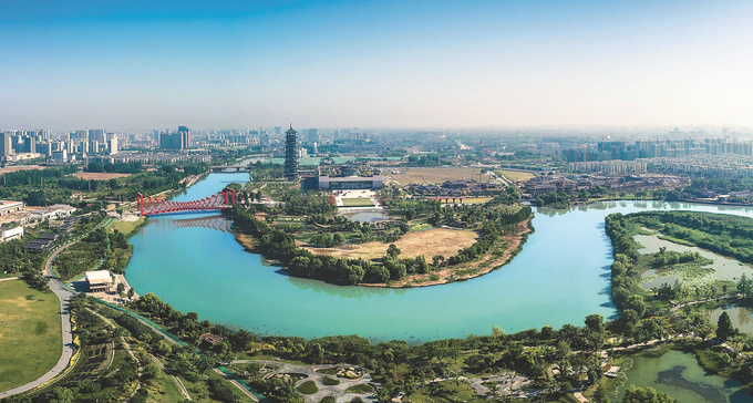 扬州古运河景区鸟瞰。（视觉中国供图）