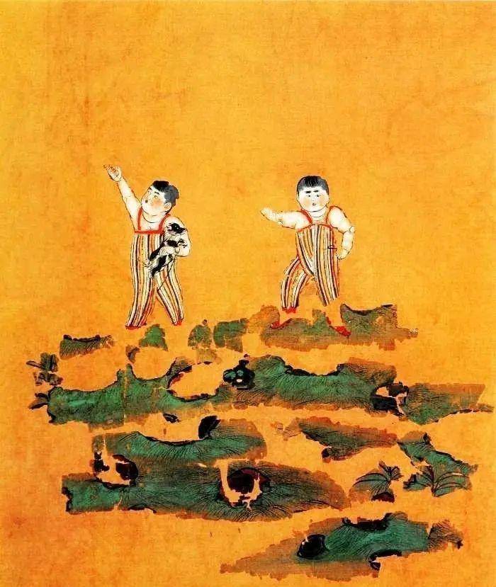 唐代《双童图》，出土于新疆维吾尔自治区阿斯塔那TAM187号墓