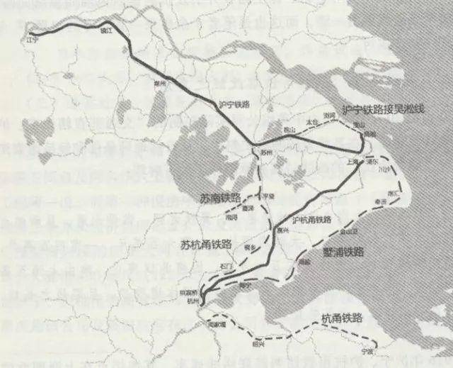 1905年前后长三角地区各铁路路线分布示意图